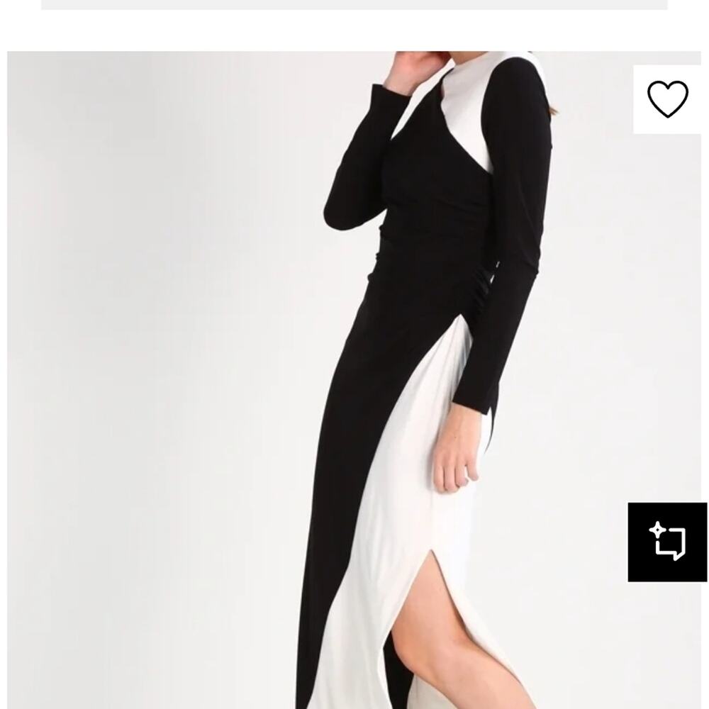 Lauren Ralph Lauren Size 14 Black White Colorblock Maxi Gown Cutout Side Slit 58 - Picture 2 of 7